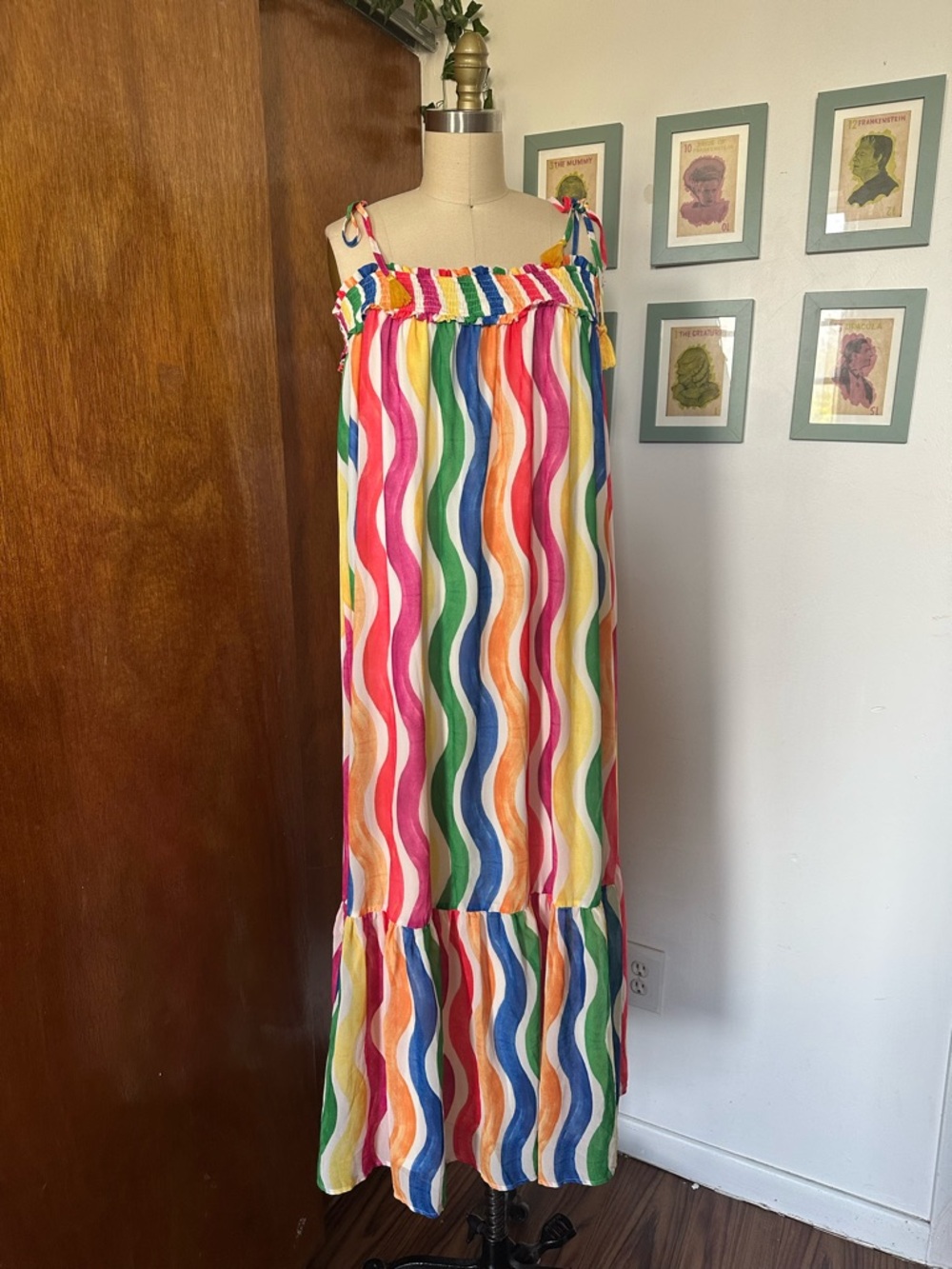 Flying Tomato Rainbow Wave Maxi Dress Tie Straps CLASSIC LOVE WOVEN MAXI DRESS L
